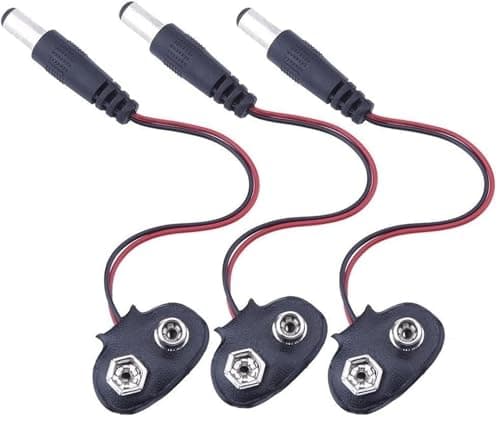 Image of 9V Battery Snap Connector Cable | 5.5mm x 2.1mm DC Male Plug | T-Type Clip Power Adapter | Compatible with Arduino, CCTV, LED Strip, DIY Electronics | 12cm PVC Wire | Pack of 3