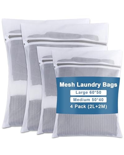 Image of Acual 4 Pack Mesh Laundry Bags with Zips, 60x50cm/50x40cm, Mesh Laundry Bag for Washing Machine, Reusable Laundry Bags for Delicates Clothes, Socks, Underwear, Travel and Storage