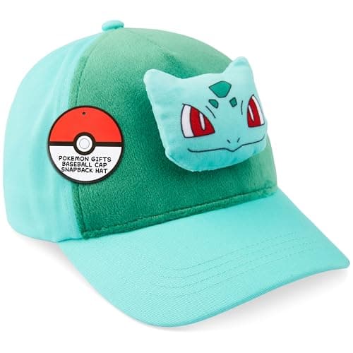 Image of Pokemon 3D Baseball Caps for Kids & Boys, Adjustable Lightweight Pikachu Bulbasaur Cotton Body Hats, Anime Gifts for Him (4-12 Years, Green Bulbasaur)