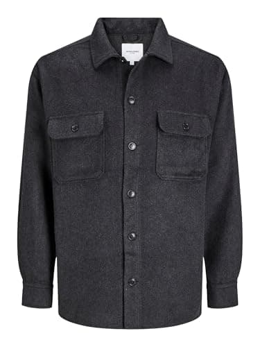 Image of Jack & Jones Mens Jjebradley Ollie Overshirt Noos Long Sleeve Shirt, Black, XL UK