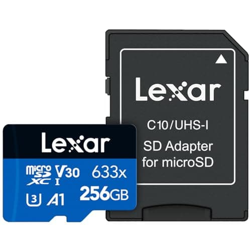 Image of Lexar High-Performance 633x 256GB microSDXC UHS-I Card with SD Adapter, C10, U3, V30, A1, Full-HD & 4K Video, Up To 100MB/s Read, for Smartphones, Tablets, and Action Cameras (LSDMI256BBNL633A)