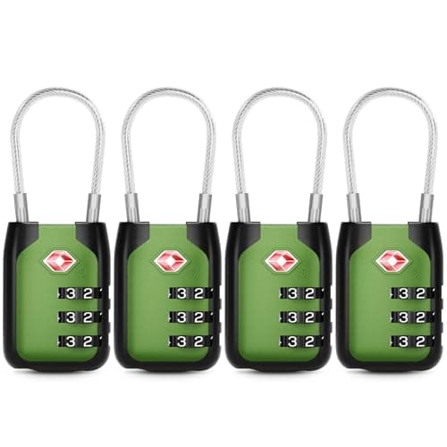 Image of Joyway TSA Approved Luggage Lock, 3 Digit Combination Cable Lock with Alloy Body, Travel Combination Locks for Suitcases, Backpack and Golf Bag (Green, 4Pack)