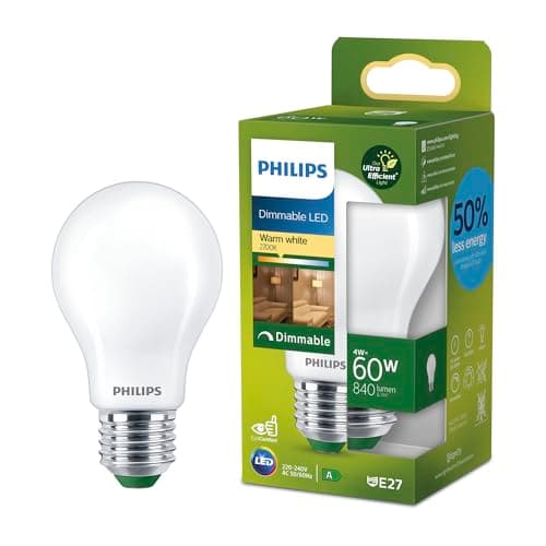 Image of PHILIPS LED Light Bulb Classic, UltraEfficient, 60W, 840Lm, A60, E27 2700K, Frosted Glass, dimmable
