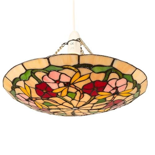 Image of Loxton Lighting - Stained Glass Tiffany Easy-Fit Floral Dragonfly Uplighter Pendant - Stained Glass (PM49UPL)