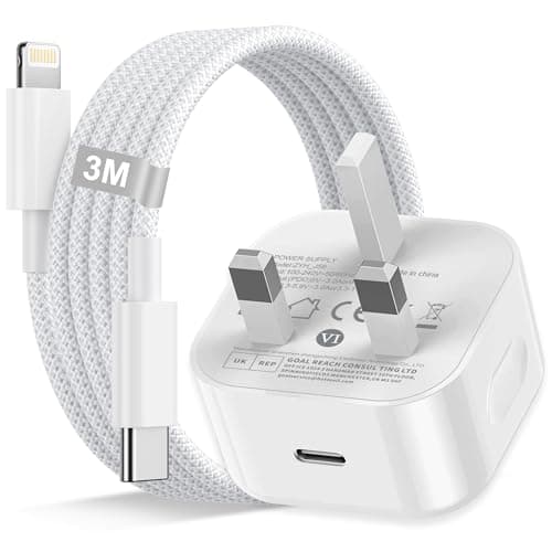 Image of iPhone Charger Fast Charge 30W, USBC Plug UK Power Adapter with Nylon Braided USB C to Lightning Cable 3m/10ft,USB C Charger iPhone Charging Cable Wire Lead for iphone 14 13 12 11 Pro/X/8/7/iPad/iPods