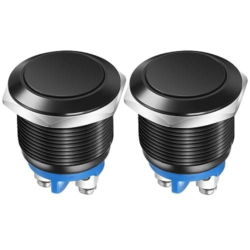 Image of Gebildet 2pcs 19MM Momentary Push Button Switch IP65 waterproof Aluminium Alloy Shell 3A/12V 24V 36 DC 110V 250VAC 1NO SPST Screw Terminal (Black Shell)