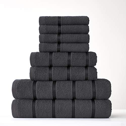 Image of FAIRWAYUK 8-Piece Towels Bale Set for Bathroom, Ultra Soft Premium Quality Water Absorbent Towel Gift Sets, 100% Egyptian Cotton, 4x Face 2x Hand 2x Bath Towels, Dark-Grey