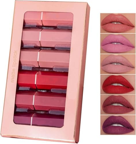 Image of 6 Colors Nude Lipstick Makeup Set - Velvet Matte Long-Lasting Waterproof Non-Stick Cup Not Fade Pink Lip Gloss Red Lipstick Makeup Set Gift Kit For Women (6 Colors Lipstick Set)