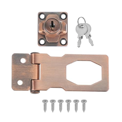 Image of sourcing map Twist Knob Keyed Hasp Locks Safety Packlock Clasp Hasp Latches with Keys & Screws 2.5 Inch for Window Barn Drawer Cabinet Garage Closets Doors (Red)