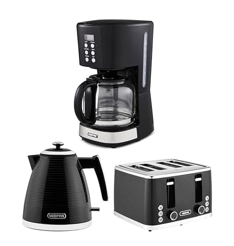 Image of GEEPAS 1.5L Filter Coffee Machine, 1.7L Electric Kettle & 4 Slice Toaster Combo Set | 900W Programmable Drip Coffee Maker | 1600W Bread Toaster 7 Browning Levels | 3000W Rapid Boil Cordless Jug Kettle