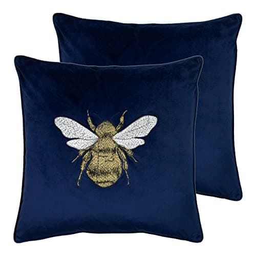 Image of Paoletti Hortus Twin Pack Feather Filled Cushions, Navy, 50 x 50cm