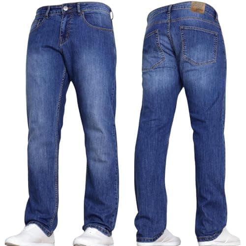 Image of SMITH & JONES New Mens Stretch Straight Leg Classic Regular Fit Basic Denim Jeans by JEANBASE Stone Wash 34W X 32L