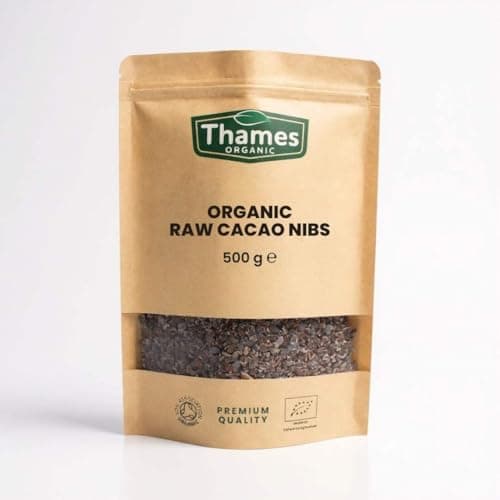 Image of Organic Raw Cacao Nibs-Certified Organic, Non-GMO, Vegan, No Additives, No Preservatives, Resealable Bag by Thames Organic 500g