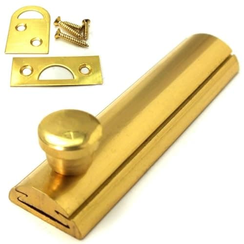 Image of 63mm Door Bolt Polished Brass Flat Slide Lock for Cupboards Cabinets & Internal Doors with Screws – 1 Pack