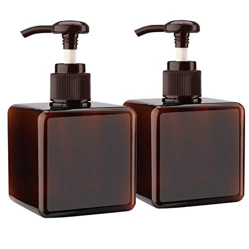 Image of Alledomain 2PCS 250ml / 8.5oz Pump Dispenser Bottle Empty Refillable Plastic Lotion Pump Bottles, Shampoo Body Wash Shower Square Storage Holder Container Toiletries Liquid Dispenser (Brown)