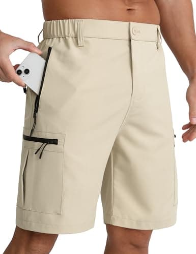 Image of APTRO Mens Cargo Hiking Shorts Outdoor Lightweight Golf Casual Shorts for Men with 5 Zipper Pockets Khaki M