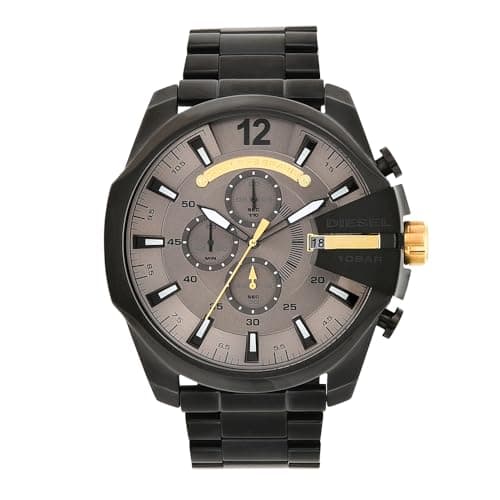 Image of Diesel Watch for Men Mega Chief, Quartz Chronograph Movement, 59 mm Black Stainless Steel Case with a Stainless Steel Strap, DZ4479
