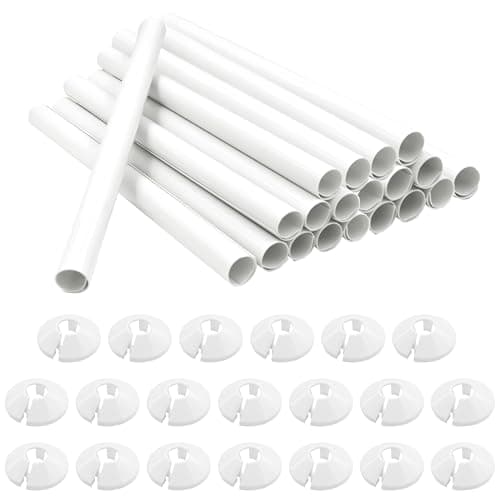 Image of 20 PCS Radiator Pipe Covers and Pipe Collars White 200mm x 15mm Pipe Snap On PVC Plastic Radiator Caps 15mm Pipe Covers Thickened Radiator Sleeves