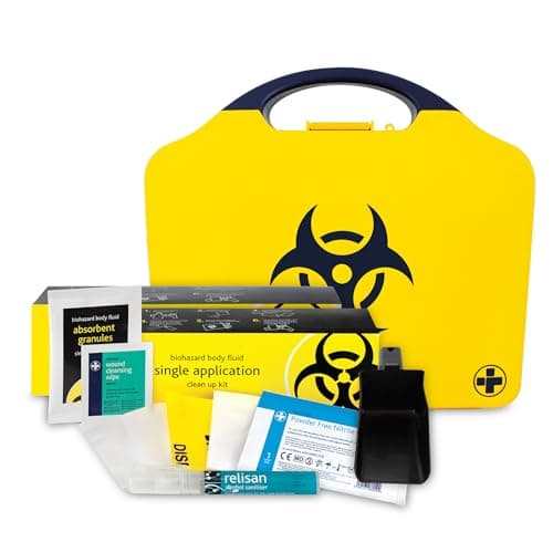 Image of Reliance Medical - Biohazard Body Fluid Clean-Up Kit for The Treatment of Infectious Micro-Organisms - 2 Single Application Packs- Black/Yellow Wall Mountable Box