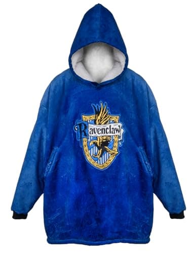 Image of Harry Potter Blanket Hoodie - Ravenclaw House Crest Design - Oversized Wearable Fleece with Hood and Pocket - HP Gifts for Women Adults Kids