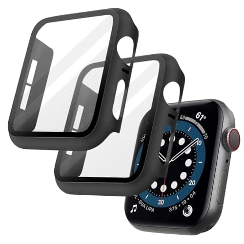 Image of OFFCUP Case with Screen Protector Compatible, 2pcs Hard Case Designed for Apple Watch Series 6/5/4/SE 44mm with Tempered Glass Screen Protector Built-in Tempered Glass Film High Sensitivity (Black)