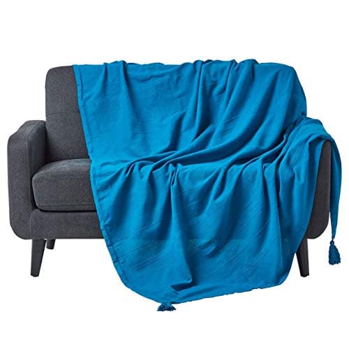 Image of HOMESCAPES - Rajput Ribbed Throw - 60 x 80 Inches - Plain Teal - Handmade 100% Cotton - Suitable for most 2 Seater Sofas - Single bedspreads - Easy care washable at home