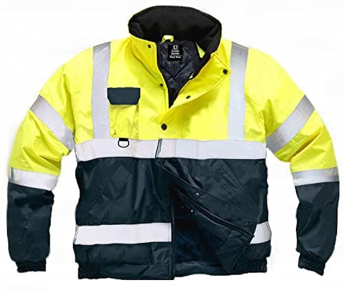 Image of LIZZIE JACOBS Hi Viz High Visibility Bomber Jackets Hi Vis Safety Security Reflective Protective Waterproof Work Wear Bomber Jackets (UK, Alpha, 3XL, Regular, Regular, Yellow/Navy)
