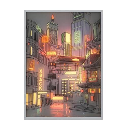 Image of Led Urban Scene - Color Changing Wall Piece, Contemporary Home Accent, Decorative Light Canvas, Mood Lighting Feature | Color Changing Led City Wall Art Stylish Gift for New Year Birthday