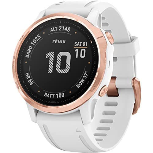 Image of Garmin Fenix 6S Pro, Premium Multisport GPS Watch, Smaller-Sized, Features Mapping, Music, Grade-Adjusted Pace Monitoring and Pulse Ox Sensors, Rose Gold with White Band