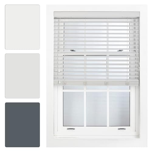Image of FURNISHED Grey Faux Wood Venetian Blinds 50mm Easy Fit Trimmable Child Safe Home Office Window Blinds, 180cm x 150cm