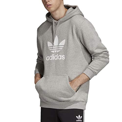 Image of Adidas Men Trefoil Hooded Sweatshirt - Medium Grey Heather, Large