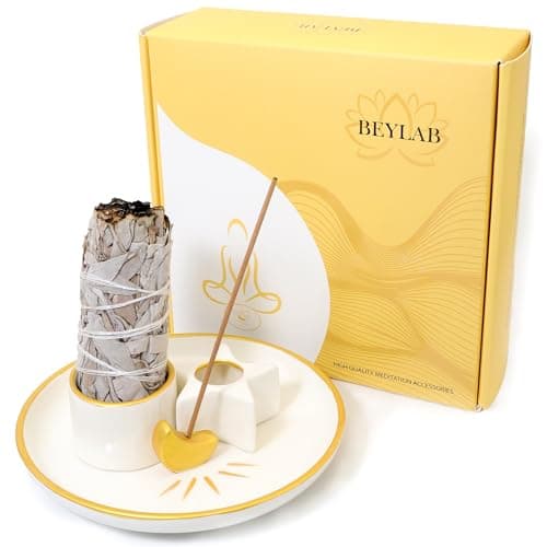 Image of BEYLAB 4 in 1 Incense Burner Holder moon, Palo Santo Holder, Sage Holder for Burning, Incense Holder for Sticks, Smudge bowl, 5.9 inches Ceramic Ash Catcher Tray for Meditation Yoga Room (Star)