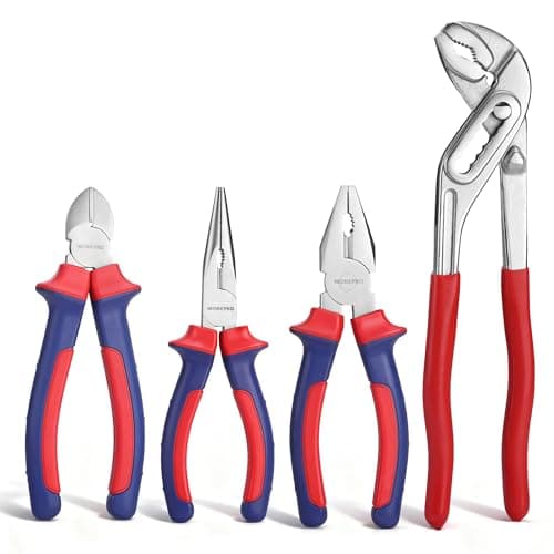 Image of WORKPRO 4-Piece Pliers Set, 245 mm Water Pump Pliers, 160 mm Long Nose Plier, 160 mm Combination Plier, 160mm Side Cutter, Bi-Material Soft Handle, for DIY Household Repair