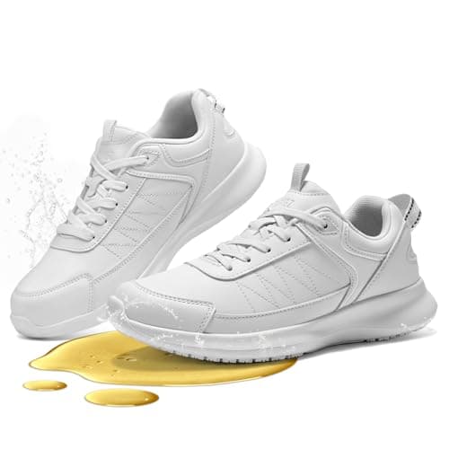 Image of SPIEZ Womens Non Slip Shoes, Lightweight Work Trainers Water Repellent, Comfortable Nursing Shoes, Breathable Fashin Sneakers White UK 4