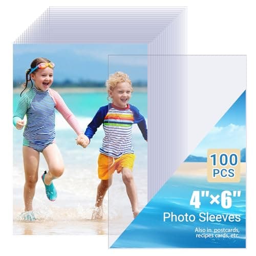 Image of Pack of 100 A6 Photo Sleeves - Clear Photocard Sleeves 4x6 Inch (10x15cm), Acid-Free Plastic Sheet Protectors for Photos, Postcards & Recipes, Water and Dust Proof, Archival Safe