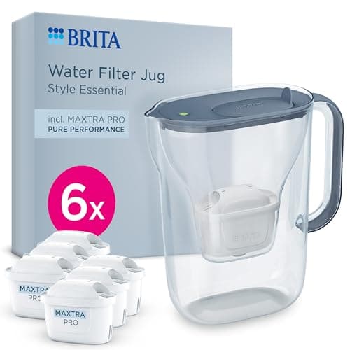 Image of BRITA Style Essential Blue Filter Jug (2.4L) incl. 6x MAXTRA PRO PURE PERFORMANCE | Compatible with Fridge Door, with LED Indicator, Filters Impurities, Metals and Much More