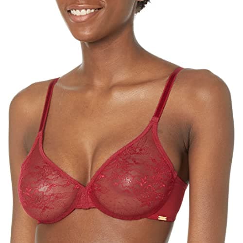 Image of Gossard Glossies Lace 13001 Women's Bordeaux Red Non-Padded Underwired Sheer Bra 30B