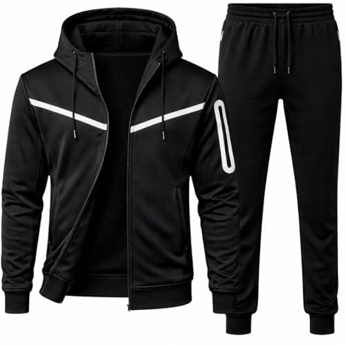 Image of The Fancy Dress Men’s Tracksuit Co-Ord Set - Full Sleeve Zip Up Hooded Fleece Top with Activewear Bottom Sports Jogging Suits For Men UK, Black, M