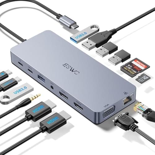 Image of Docking Station Dual Monitor 14-in-1 USB C Hub with 3 Displays, USB-C Dock Multiport Adapter to 2 HDMI,VGA, Ethernet,6 USB A/C 3.0 Ports,100W PD,Audio,SD/TF, Docking Stations for Dell HP Laptop