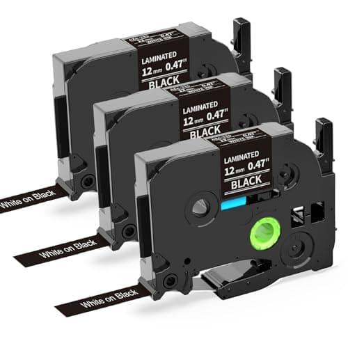 Image of 3X Oozmas Compatible with Brother Label Printer Tape Replacement for Ptouch White on Black Tape TZe 12mm 0.47 TZe-335, Compatible with Brother P-Touch PT-H110 H107B H100LB D400 H105 1000 E100