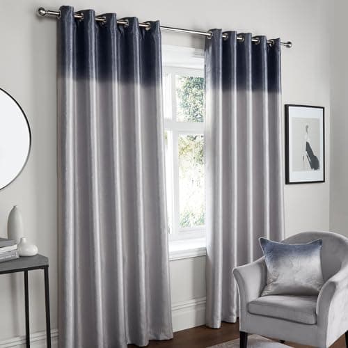 Image of Fusion - Grey Ombre Curtains W66 x L54" (168 x 137cm) - 2x Panels - Grey & Natural Two Tone Curtains - Grey Gradient Eyelet Curtains - Luxury Shimmer Curtains & Drapes for Bedroom/Living Room