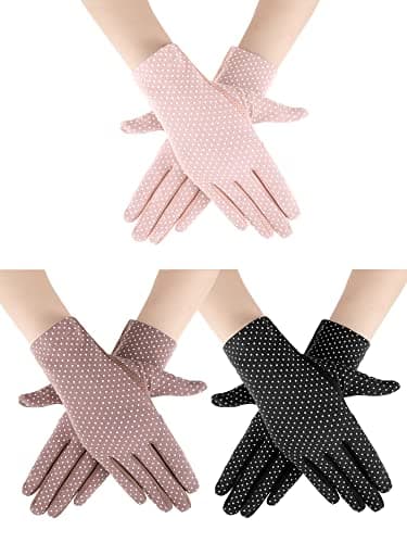 Image of Boao Women's 3 Pairs UV Protection Gloves, Black, Size M, Fabric, Non-Slip, Summer Sunblock, Driving, Riding, Outdoor