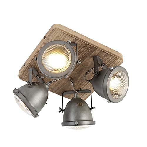 Image of Qazqa - Industrial Spotlight Ceiling Steel Nickel Matt Satin 4-Way Light - Emado - Suitable for LED GU10