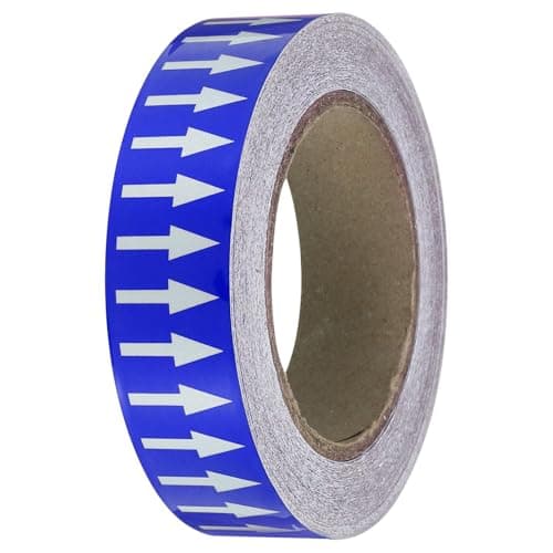 Image of TOP-VIGOR Directional Flow Arrow Tape 1-3/16" x 65', Self-Adhesive Pipe Marker Labeling Tape for Flow Direction Identification, Durable Polyethylene Arrow Label Tape, White on Blue