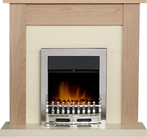 Image of Adam Southwold Fireplace in Oak & Cream with Blenheim Electric Fire in Chrome, 43 Inch