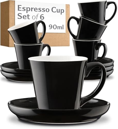 Image of Cosumy Espresso Cups and Saucers Set of 6 - Cup and Saucer Set - Stackable Design - Tea Cup Set - Tea Cups and Saucers - Coffee Mugs - Cappuccino Cups - Gift Box - Coffee Cups Ceramic Set 70ml