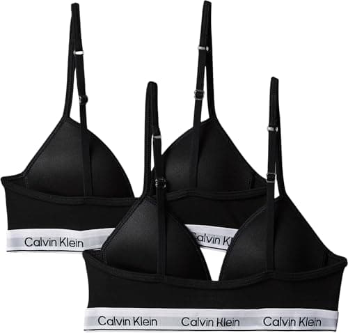 Image of Calvin Klein Girls’ 2 Pack Triangle Bralettes, Black (Pvhblack/Pvhblack), 10-12 Years
