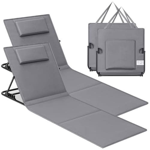 Image of SONGMICS Set of 2 Folding Beach Sunloungers, Deck Beach Chairs Mats, Reclining Backrest, Lightweight Portable with Handle, for Camping Garden Pool, 158 x 55 cm, Slate Grey GCB251G01