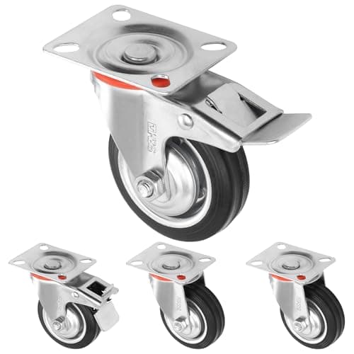 Image of H&S Heavy Duty 75mm (3") Swivel Castors – Set of 4 Rubber Trolley Wheels with Lockable Brakes for Furniture, Appliance, Outdoor or Bed