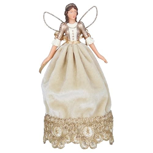 Image of Gisela Graham Resin & Velvet 17cm Cream & Gold Fairy Tree Topper